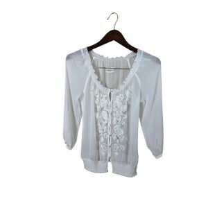 Abercrombie & Fitch Babydoll‎ top sheer Ivory floral Embellishment Medium